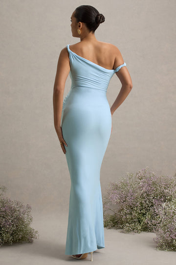 Lita Powder Blue Twisted Asymmetric Maternity Maxi Dress